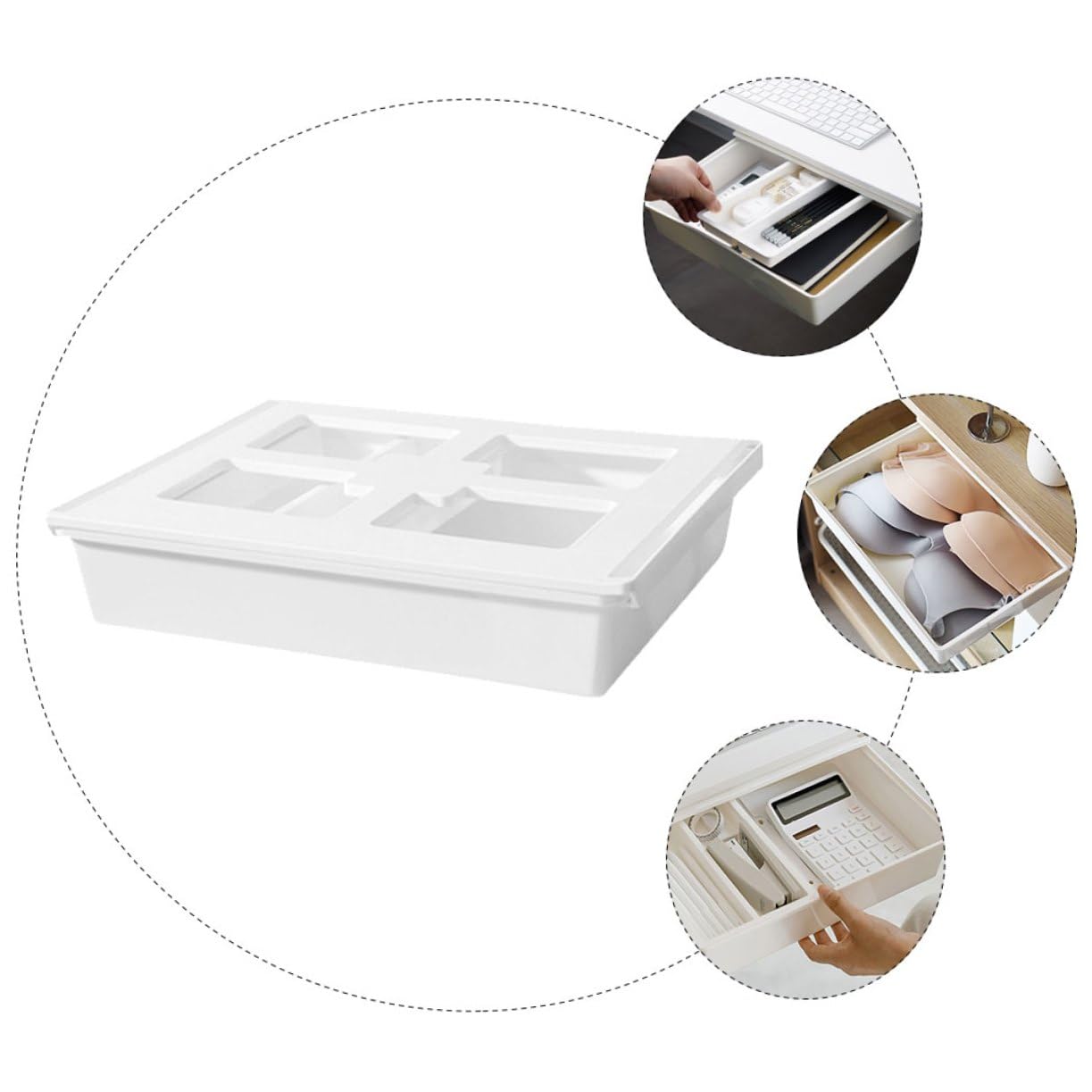 Scatola Porta Oggetti in Plastica Resistente Organizer per Sotto la Scrivania Salvaspazio per Articoli da Ufficio e Cancelleria