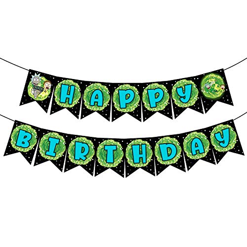 Rick and Morty Happy Birthday Banner, Rick and Morty Bunting, Rick and Morty Theme Birthday Party Decoration Supplies