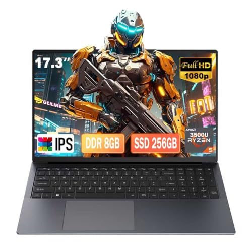 Image of 17 Inch Laptop, 8GB RAM 256GB SSD Laptop with Ryzen 5 (Up to 3.7GHz),IPS FHD Display, Webcam, Backlit Keyboard,RJ45,Dual Wi-Fi, Buletooth 5.0, HDMI, USB 3.0, Type-c Students HDMI,
