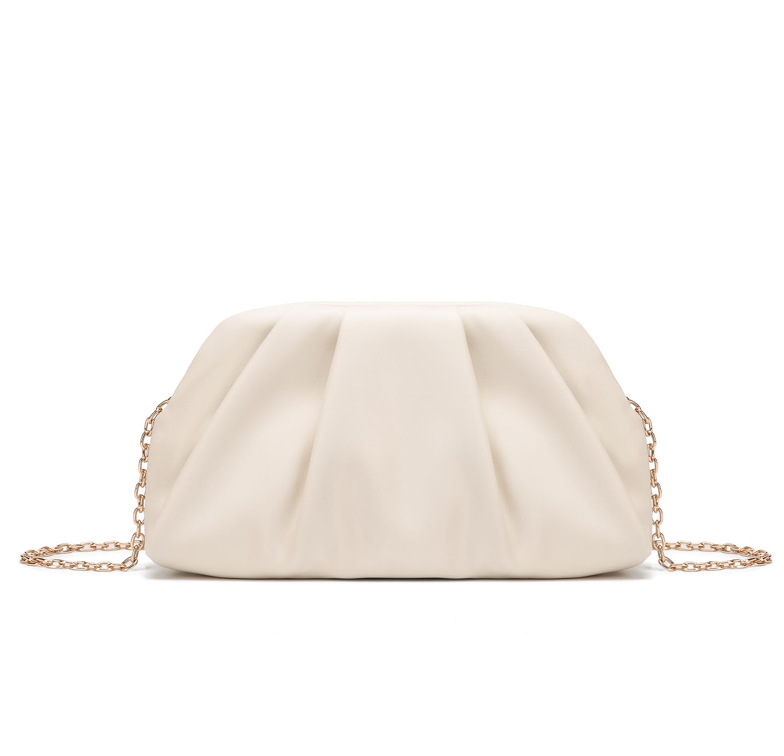 Dreubea Women's Fashion Cloud Shape Evening Bag Charming Fold Leather Clutch Handbag with Chain