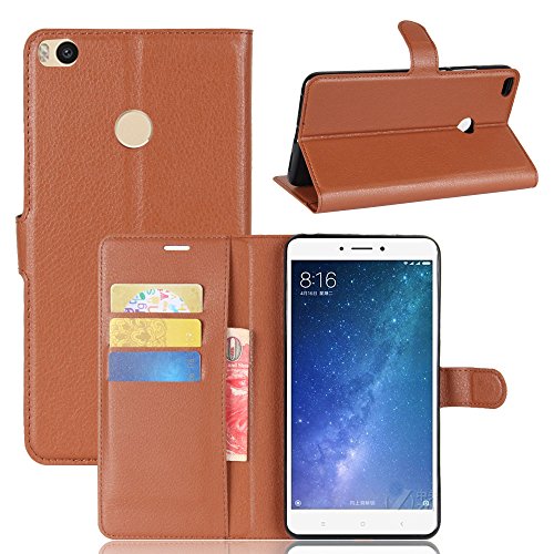 Qiaogle Teléfono Case - Funda de PU Cuero Billetera Clamshell Carcasa Cover para Xiaomi Mi MAX 2 (6.44 Pulgadas) - FC05 / Marrón Estilo