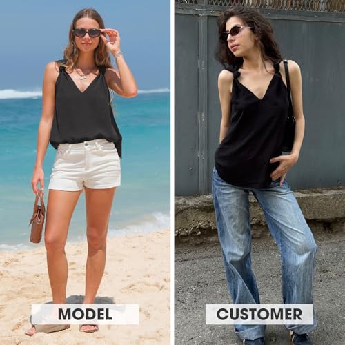 EXLURA Womens Summer Tank Top Business Casual V Neck Knotted Sleeveless Blouses Fashion Trendy Dressy Work Shirt Outfits 20252