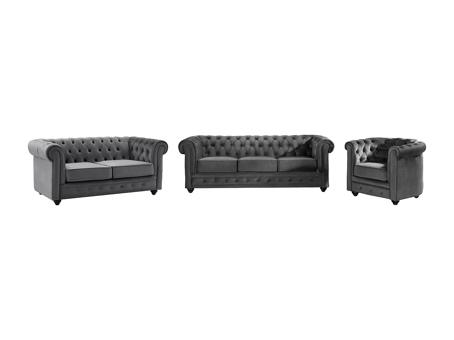 Vente-unique - Canapés 3 Places et 2 Places et Fauteuil en Velours Anthracite Chesterfield