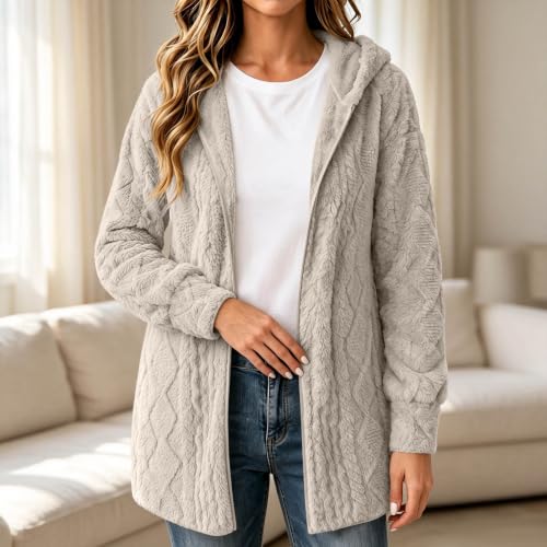 Womens Plush Fleece Jacket Hooded Full Zip Long Sleeve Warm Winter Coats - image 3