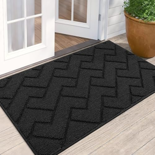 Biscpro Fußmatte Dunkelgrau 60x90cm Innen und Außen Waschbar Fussmatte Wasserdicht Türmatte Rutschfester Schmutzfänger Teppich für Eingang, Haustür, Patio, Flur, Garten