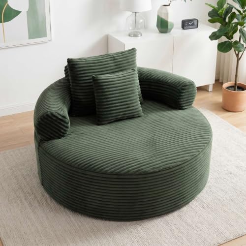 Image of Trustyue Boneless Couch,Comfy Fluffy Sofa Bed,Upholstered Sleeper Sofa with Cup Holder and Throw Pillows,Corduroy Plush Cloud Lounge Chair (Green, Corduroy)