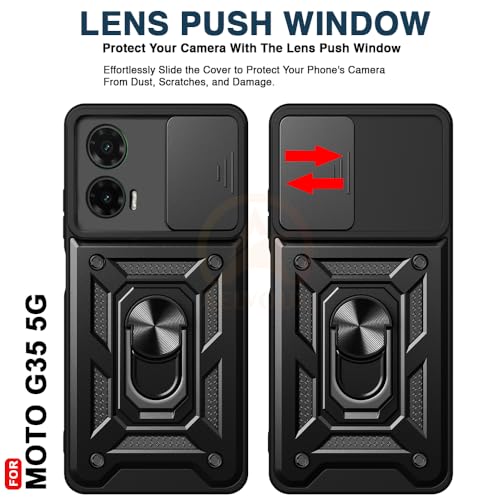 Image of Armor Bumper Back Cover Case for Motorola Moto G35 5G Rotating Camera Cover, Ring Holder & Kickstand | Heavy Duty & 360 Degree Protection Motorola Moto G35 5G Back Cover (Black)