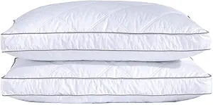 puredown® Goose Feathers and Down Pillow for Sleeping Hotel Collection Bed Pillows, Gusseted, Queen, Set of 2
