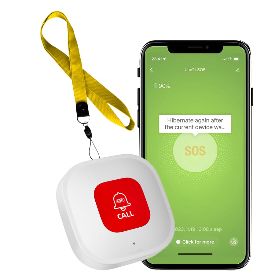 UanTii Tuya WiFi Smart SOS Button Emergency Help Button Wireless Caregiver Pager Phone Alert Transmitter Emergency Call Button for Kids Elderly Patient, No Hub Required