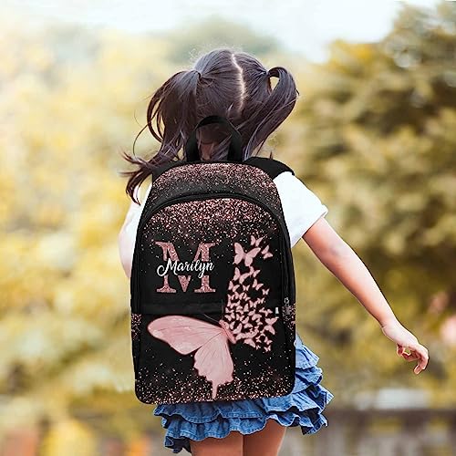 InterestPrint Personalized Shoulder Bag Backpack with Name Customized Pink Sparkle Butterfly Pattern Backpack Custom Casual Bag Knapsack Daypack Bag for Camping Shopping3