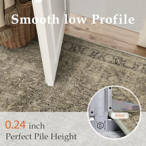3x8 Washable Brown Vintage Runner Rug for Kitchen Hallway Non-Slip Low Pile Soft Thin Carpet Traditional Retro Distressed Accent Long Throw Rug for Entryway Bathroom Indoor Bedroom