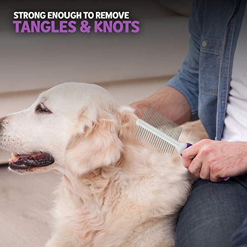 Double-Sided Pet Comb For Grooming & Massaging Dogs, Cats & Other Animals – Fur Detangling Pins & Coat Smoothing Slicker Bristles, Double The Brushing Groom Power In One Tool (Double Sided Comb) #TOP4