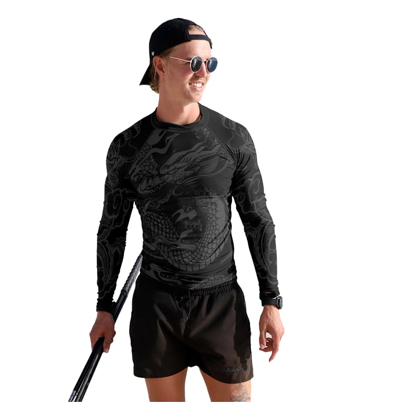 FORMONIES Dragon Art Cool Men’s Long Sleeve Rash Guard UPF 50+ Sun Protection Surf Shirt4