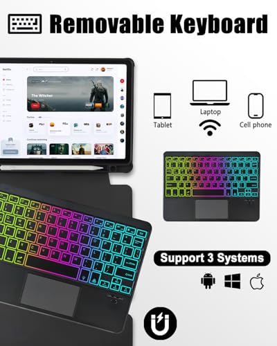 MePadKey Touchpad Keyboard Case for Samsung Galaxy Tab A9 Plus 11 inch SM-X210/X215/X216, 360 Degree Rotating Cover with Color Backlight Magnetic Removable Keyboard for Tablet A9+ (Black)