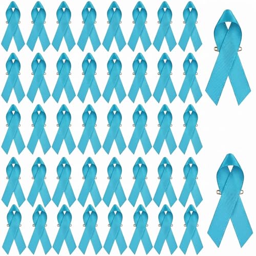Image of 100pcs Teal Green Ribbon Awareness Satin Pins Cancer Awareness Ribbon Pin with Safety Pin