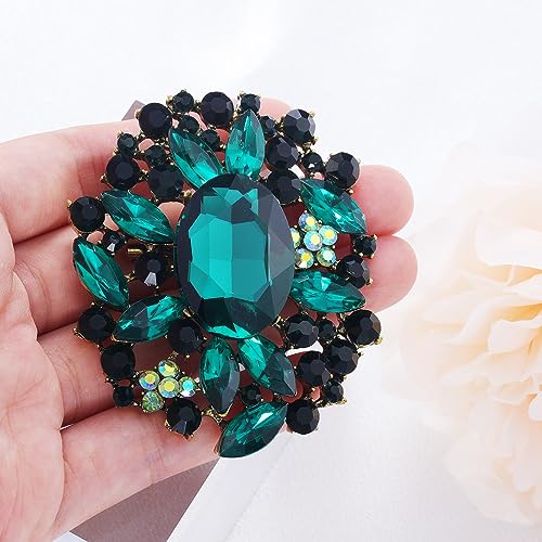 Image of LAXPICOL Vintage Austrian Crystal Elegant Flower Brooch for Women Broach Pin Wedding Jewelry Antique-Gold Tone