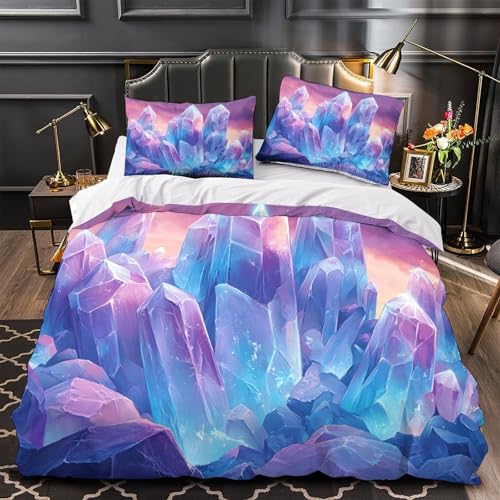 Housse de couette 3D formations cristallines parure de lit microfibre respirante garçon single