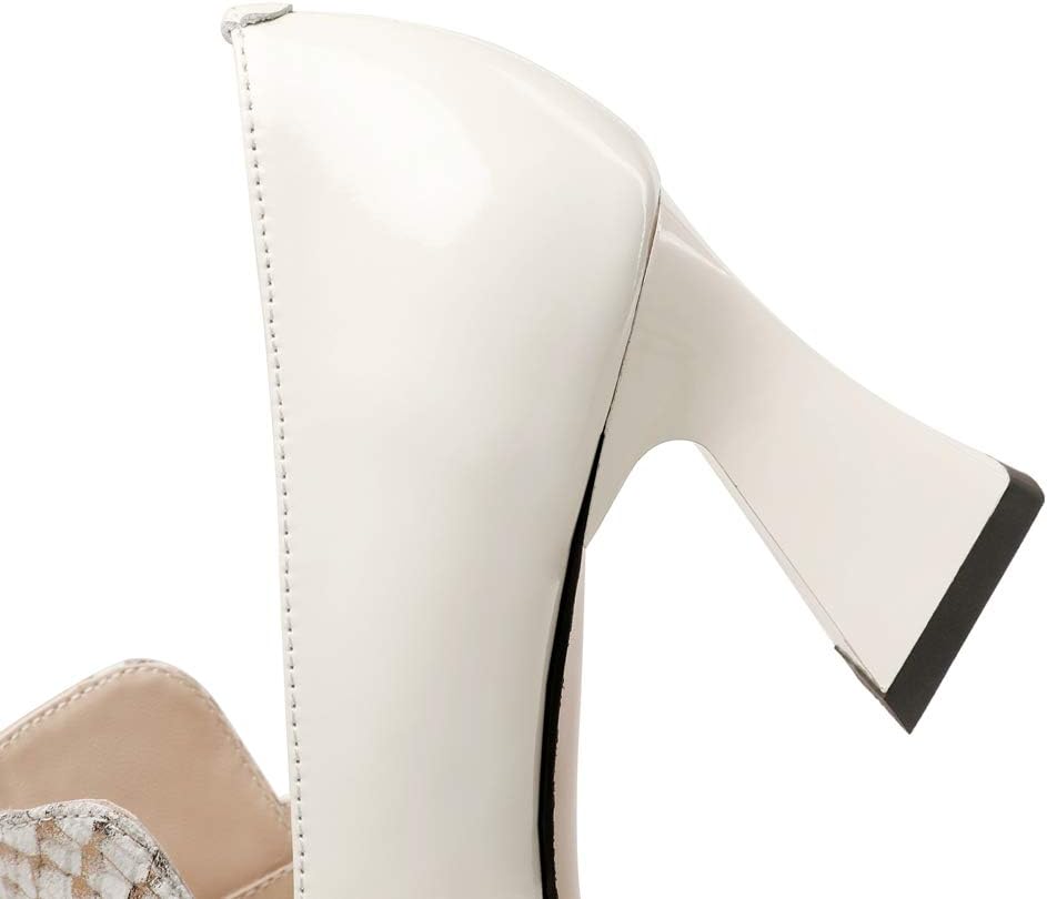 TinaCus Patent and Genuine Leather Women's Handmade Pointed Toe Modern Buckle Decor Mid Spool Heel Slip On Pump Shoes