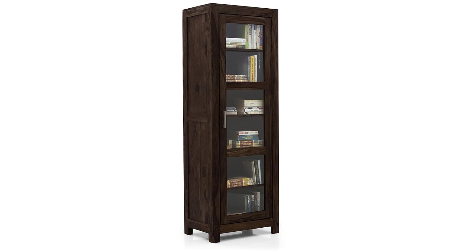 Credenza Solid Sheesham Wood Bookshelf for Home, Wooden Book Shelf with Glass Door, Tall Bookcase Display Cabinet Storage Organizer for Living Room Office Study Room Furniture, Walnut Finish-picture-36
