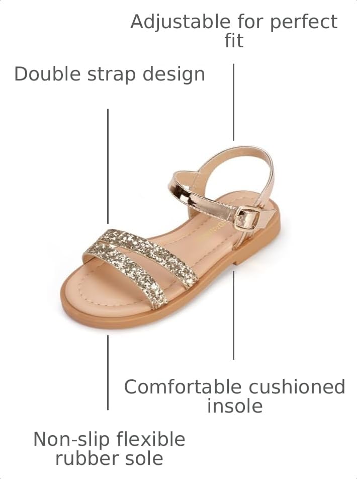 Image of PANDNAINJIA Girls Sandals Open Toe Toddler Kids Dress Summer Shoes | Open Toe Girl Sandals, Hook and Loop, Comfortable Insole, Classic Style, Flower Girl Wedding Party Daily Shoes