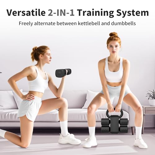 Image of Hezeyferg 2-in-1 Adjustable Dumbbells Set, 4 Levels Weight Dumbbells Set for Women Men, Each 2.2 /3.3 /4.4 /5.5lb Hand Weights with Kettlebell Form for Home Gym Exercise Training