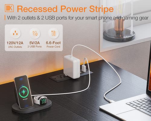 Odk 48 Inch Small L Shaped Gaming Computer Desk With Power Outlets, Reversible Storage Shelves & Pc Stand For Home Office, Simple Writing Study Table With Storage Bag For Small Space, Black #TOP5