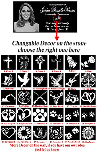 ODB 12x6 inches Personalized Human Memorial Stones, Black Granite Memorial Garden Stone Engraved with Human's Photo, Gifts for Someone Who Lost a Loved One
