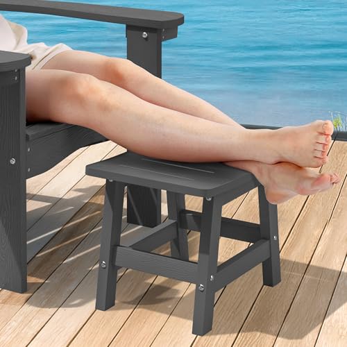 LUE BONA Adirondack Gartenhocker HDPS Outdoor Fußhocker Wetterfester Fußschemel für Garten Terrasse und Balkon Fußstütze für Adirondack-Stühle Wasserdichter & uv-beständiger Hocker Grau
