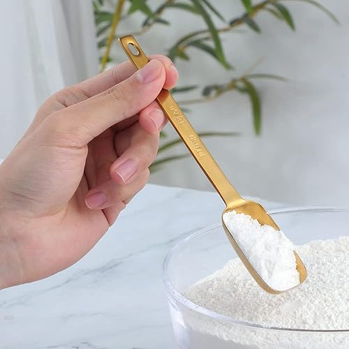 Miniatura 4 de MINGYU Juego de 6 cucharas medidoras, cucharaditas cuadradas de acero inoxidable con marcas de medición precisas y cierre extraíble para medir