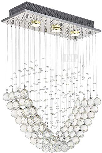 Image of Stainless Steel Crystal Glass Ceiling Lamp Chandelier with Glass Bead & Sparkling K9 (Yellow Light A4 Heart)