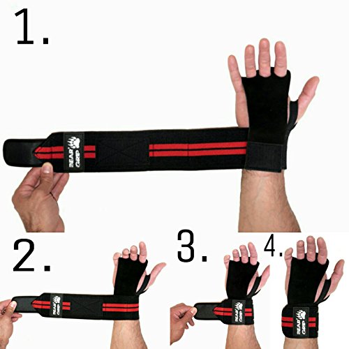 51mInSBRJrL BEAR GRIP - CROSSFIT Leather palm gloves protector wrist support wraps, Ideal for WOD Fitness, Weight lifting… - Image 4