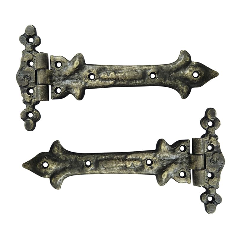 Image of Adonai Hardware Adonijah Antique Cast Iron Strap T Hinge (7.9 inch x 2 Pack, Antique Brass) for Barn Doors, Gates, Kitchen Cabinets, Sheds, Wooden Box, Furniture, Cedar Chest and Trunks
