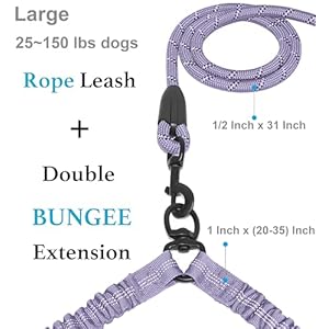   iYoShop-Dual-Dog-Leash-Double-Dog-Leash-360-Swivel-No-Tangle-Walking-Leash-Shock-Absorbing-Bungee-for-Two-Dogs-Large-25-150-lbs-Lavender