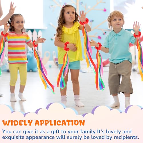 Image of VioraWhite 6 Pcs Rainbow Dance Ribbons for Kids Rainbow Rhythm Ribbons Elastic Wrist Streamers Hand Held Rhythm Streamers Gymnastics Dance Party Props for Adult Decor (0.8 x 19.7 Inch,Red)