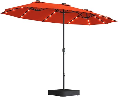 Miniatura 10 de Tangkula Sombrilla grande de patio de 15 pies con luces solares, doble cara para exteriores con base incluida, 36 luces LED, para jardín, terraza,