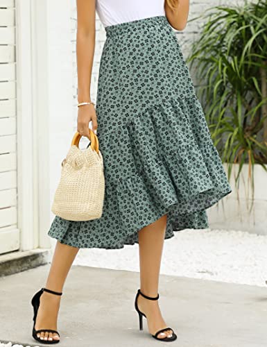 Coolmee Maternity Dress Women's High Waist Floral Print Pleated Maxi Skirt Casual Flowy Swing A Line Long Skirts Greenblack M #TOP4