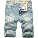 ALCRISP Kurze Hosen Herren Sommer Jeans Shorts Stretch Bequeme Bermuda Regular Fit Destroyed Denim Freizeithose Kurz Jeanshose mit Taschen, Hellblau