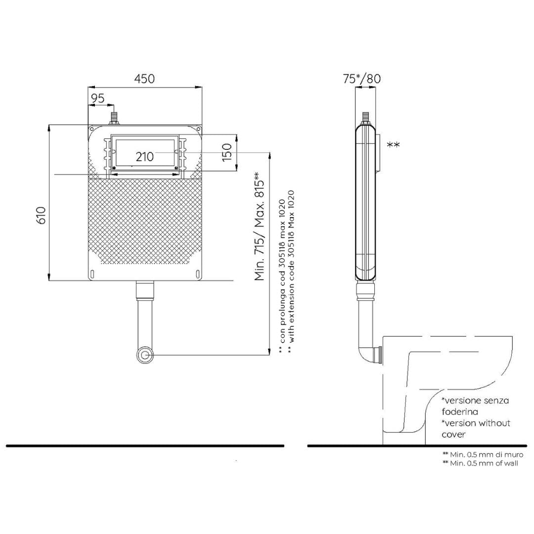 FERCOLOR® Cassetta Incasso WC Kariba Kit Completo di Scarico a Muro con Placca due Pulsanti Alta Qualità (Cassetta con Placca Bianca)