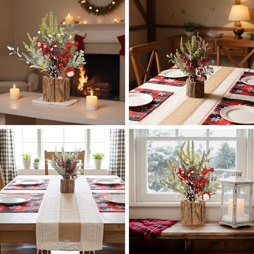 Small Christmas Tree, Mini Christmas Tree with Lights, Artificial Tabletop Tree with Pine Cones Red Berries Christmas Ornaments for Home Indoor Office Table Decorations — view 5