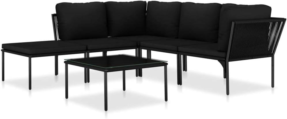 Terrace Lounge Sofa Set,with Coffee Table,Practical Combination,Comfortable Cushion,for Backyard, Terrace, Patio Furniture,6 Piece Garden Lounge Set with Cushions Black PVC(Priority Delivery)