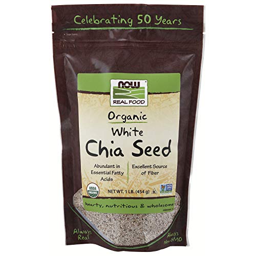 NOW Natural Foods, Organic White Chia Seeds, Source of Essential Fatty Acids and Fiber, Certified Non-GMO, 1-Pound (Packaging May Vary)