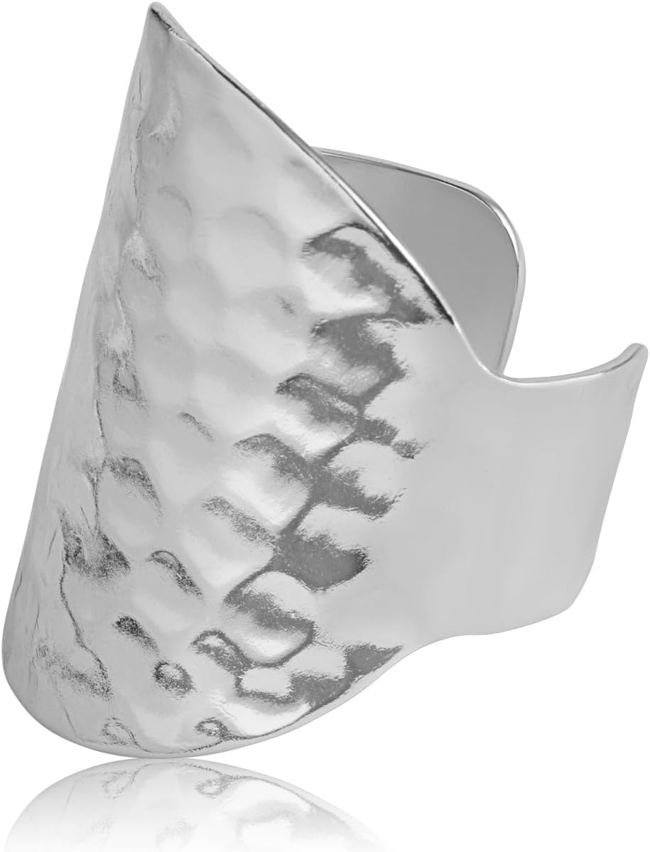 18K Gold or 925 Sterling Silver Plated Adjustable Hammered Ring for Women - Hypoallergenic Chunky Wide Band Rings for Women, Made in the USA