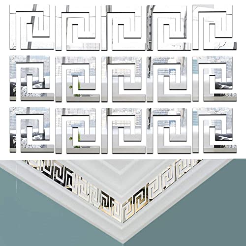 Lubise 32Pcs Siliver Diy Mirror Stickers Removable Adhensive Wall Stickers Decals For Home Art Room Bedroom Background Decoration (Geometric Greek Key Pattern) #TOP3