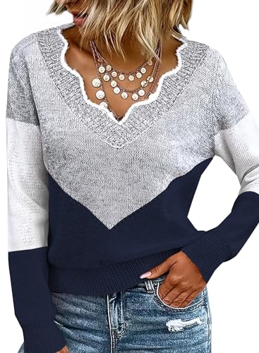 Ranphee Vetement Femme Hiver Pull Chaud Chic et Original Fin Elegant Automne 2026 Oversize Patchwork Col V Epaule Denudee Pulls Haut