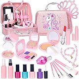 Pretend Makeup for Toddlers, Kids Pretend Makeup Kit for Girls Fake Makeup Toys with Cosmetic Bag, Play Makeup for Little Girls Age 3 4 5 6 7 Christmas Birthday Gifts Toys (Fake Makeup)