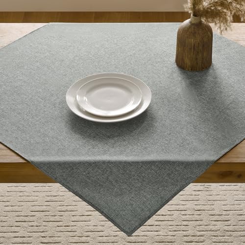 FIBORIA Nappes Carrée Extérieur 100x100 cm Gris Nappes Anti Tache en Aspect Lin Déperlante & Lavable Tissu eleglant Protection de Petite Table pour...