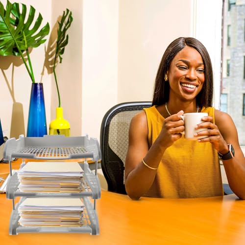 Optimise l'espace bureau avec ce plateau de rangement 3 niveaux horizontaux pour vos documents