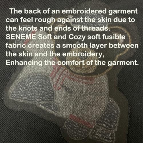 Image of Seneme Soft & Cozy Embroidery Stitch Cover 12 inch x 12 Yd Fusible Stabilizer for Machine Embroidery Covering Scratchy Stitches (Black Light Weight)
