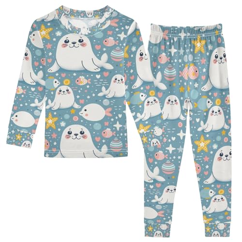 senya Cute Seal Pajamas Set Long Sleeve Soft Cotton Sleepwear 2 Piece