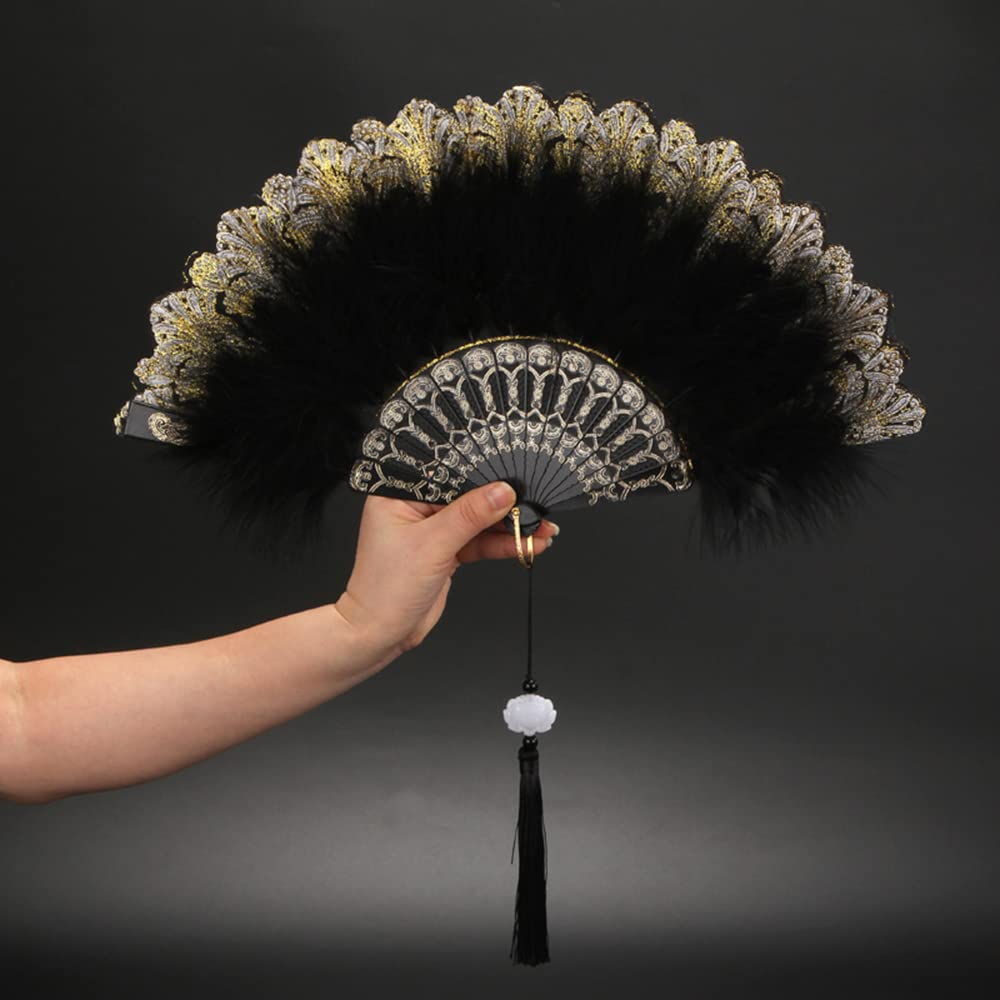 Amazon.com: Huralona 1920s Vintage Style Flapper Hand Fan Embroidered  Flower Marabou Feather Fan (Embroidered Black) : Clothing, Shoes & Jewelry